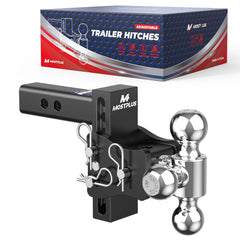 4" Adjustable Trailer Tow Hitch with 2.5" Receiver 1-7/8", 2" & 2-5/16" Tri-Ball Mount, 20000 LBS GTW For Most Truck & SUV