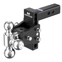 4" Adjustable Trailer Tow Hitch with 2.5" Receiver 1-7/8", 2" & 2-5/16" Tri-Ball Mount, 20000 LBS GTW For Most Truck & SUV