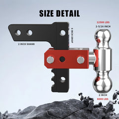 6" Adjustable Trailer Tow Hitch with 2" Receiver 2" & 2-5/16" Dual Ball Mount, 12500 LBS GTW For Most Truck & SUV