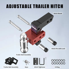 6" Adjustable Trailer Tow Hitch with 2" Receiver 2" & 2-5/16" Dual Ball Mount, 12500 LBS GTW For Most Truck & SUV