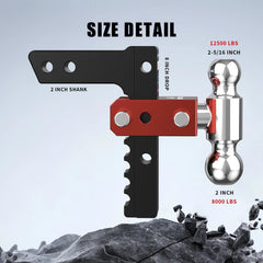 8" Adjustable Trailer Tow Hitch with 2" Receiver 2" & 2-5/16" Dual Ball Mount, 12500 LBS GTW For Most Truck & SUV