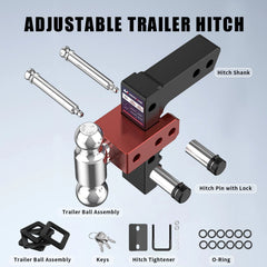 8" Adjustable Trailer Tow Hitch with 2" Receiver 2" & 2-5/16" Dual Ball Mount, 12500 LBS GTW For Most Truck & SUV
