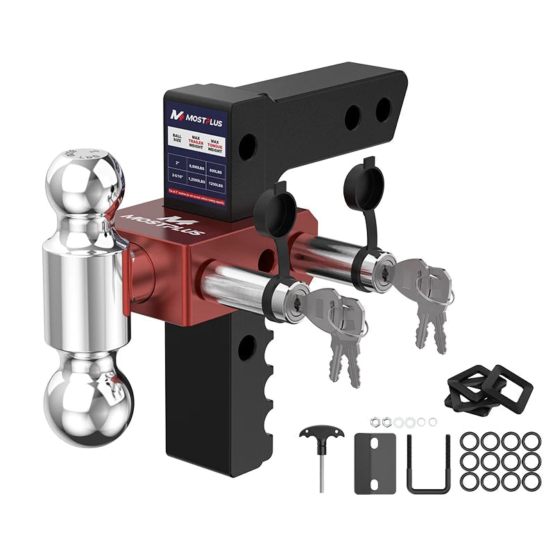 8" Adjustable Trailer Tow Hitch with 2" Receiver 2" & 2-5/16" Dual Ball Mount, 12500 LBS GTW For Most Truck & SUV