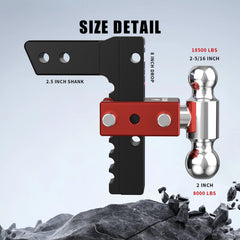 8" Adjustable Trailer Tow Hitch with 2.5" Receiver 2" & 2-5/16" Dual Ball Mount, 18500 LBS GTW For Most Truck & SUV