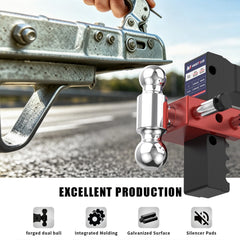 8" Adjustable Trailer Tow Hitch with 2.5" Receiver 2" & 2-5/16" Dual Ball Mount, 18500 LBS GTW For Most Truck & SUV