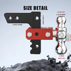 6" Adjustable Trailer Tow Hitch with 2" Receiver 1-7/8", 2" & 2-5/16" Tri-Ball Mount, 12500 LBS GTW For Most Truck & SUV