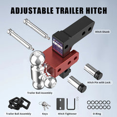 6" Adjustable Trailer Tow Hitch with 2" Receiver 1-7/8", 2" & 2-5/16" Tri-Ball Mount, 12500 LBS GTW For Most Truck & SUV