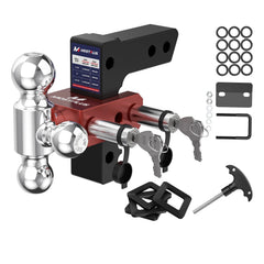 6" Adjustable Trailer Tow Hitch with 2" Receiver 1-7/8", 2" & 2-5/16" Tri-Ball Mount, 12500 LBS GTW For Most Truck & SUV