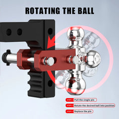 6" Adjustable Trailer Tow Hitch with 2" Receiver 1-7/8", 2" & 2-5/16" Tri-Ball Mount, 12500 LBS GTW For Most Truck & SUV