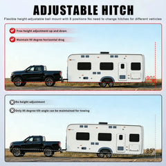 6" Adjustable Trailer Tow Hitch with 2" Receiver 1-7/8", 2" & 2-5/16" Tri-Ball Mount, 12500 LBS GTW For Most Truck & SUV