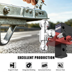 6" Adjustable Trailer Tow Hitch with 2" Receiver 1-7/8", 2" & 2-5/16" Tri-Ball Mount, 12500 LBS GTW For Most Truck & SUV