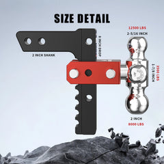 8" Adjustable Trailer Tow Hitch with 2" Receiver 1-7/8", 2" & 2-5/16" Tri-Ball Mount, 12500 LBS GTW For Most Truck & SUV