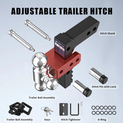8" Adjustable Trailer Tow Hitch with 2" Receiver 1-7/8", 2" & 2-5/16" Tri-Ball Mount, 12500 LBS GTW For Most Truck & SUV
