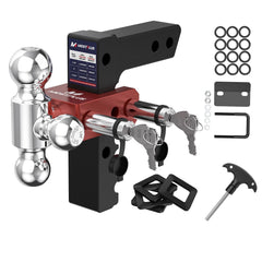 8" Adjustable Trailer Tow Hitch with 2" Receiver 1-7/8", 2" & 2-5/16" Tri-Ball Mount, 12500 LBS GTW For Most Truck & SUV