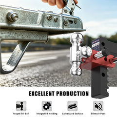 8" Adjustable Trailer Tow Hitch with 2" Receiver 1-7/8", 2" & 2-5/16" Tri-Ball Mount, 12500 LBS GTW For Most Truck & SUV