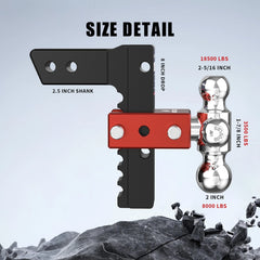 8" Adjustable Trailer Tow Hitch with 2.5" Receiver 2" & 2-5/16" Tri-Ball Mount, 18500 LBS GTW For Most Truck & SUV