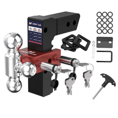 8" Adjustable Trailer Tow Hitch with 2.5" Receiver 2" & 2-5/16" Tri-Ball Mount, 18500 LBS GTW For Most Truck & SUV