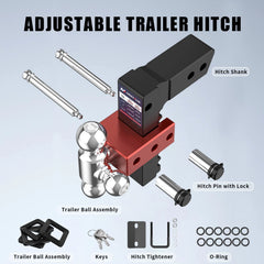 8" Adjustable Trailer Tow Hitch with 2.5" Receiver 2" & 2-5/16" Tri-Ball Mount, 18500 LBS GTW For Most Truck & SUV