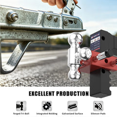 8" Adjustable Trailer Tow Hitch with 2.5" Receiver 2" & 2-5/16" Tri-Ball Mount, 18500 LBS GTW For Most Truck & SUV