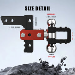 6" Adjustable Trailer Tow Hitch with 2" Receiver 2" & 2-5/16" Dual Ball Mount, Tow Shackle, 12500 LBS GTW For Most Truck & SUV