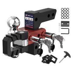6" Adjustable Trailer Tow Hitch with 2" Receiver 2" & 2-5/16" Dual Ball Mount, Tow Shackle, 12500 LBS GTW For Most Truck & SUV