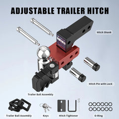 6" Adjustable Trailer Tow Hitch with 2" Receiver 2" & 2-5/16" Dual Ball Mount, Tow Shackle, 12500 LBS GTW For Most Truck & SUV