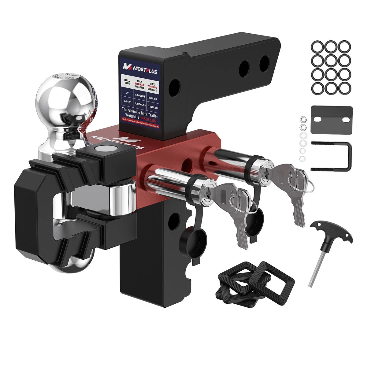 8" Adjustable Trailer Tow Hitch with 2" Receiver 2" & 2-5/16" Dual Ball Mount, 8000-12500 LBS GTW For Most Truck & SUV