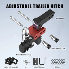 8" Adjustable Trailer Tow Hitch with 2" Receiver 2" & 2-5/16" Dual Ball Mount, 8000-12500 LBS GTW For Most Truck & SUV