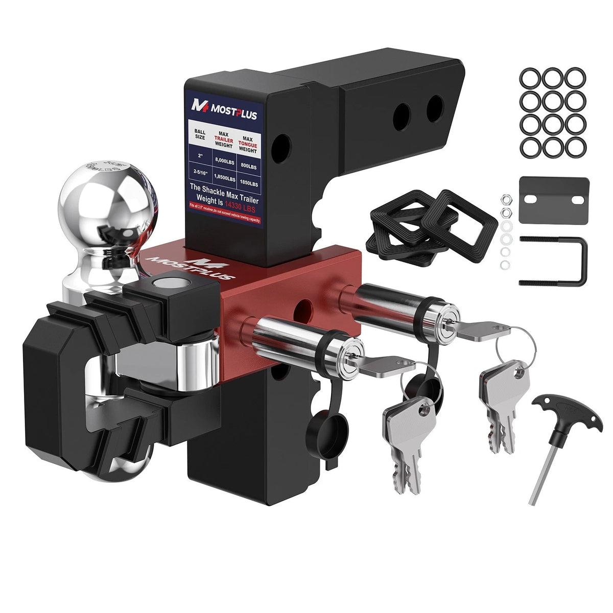 8" Adjustable Trailer Tow Hitch with 2.5" Receiver 2" & 2-5/16" Dual Ball Mount, 18500 LBS GTW For Most Truck & SUV