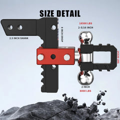 8" Adjustable Trailer Tow Hitch with 2.5" Receiver 2" & 2-5/16" Dual Ball Mount, 18500 LBS GTW For Most Truck & SUV