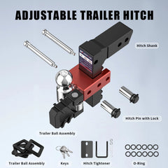 8" Adjustable Trailer Tow Hitch with 2.5" Receiver 2" & 2-5/16" Dual Ball Mount, 18500 LBS GTW For Most Truck & SUV