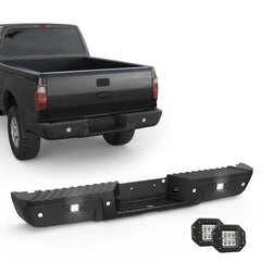 Black Rear Step Bumper +Light For 2008-2016 Ford F250 F350 F450 w/ Sensor Holes