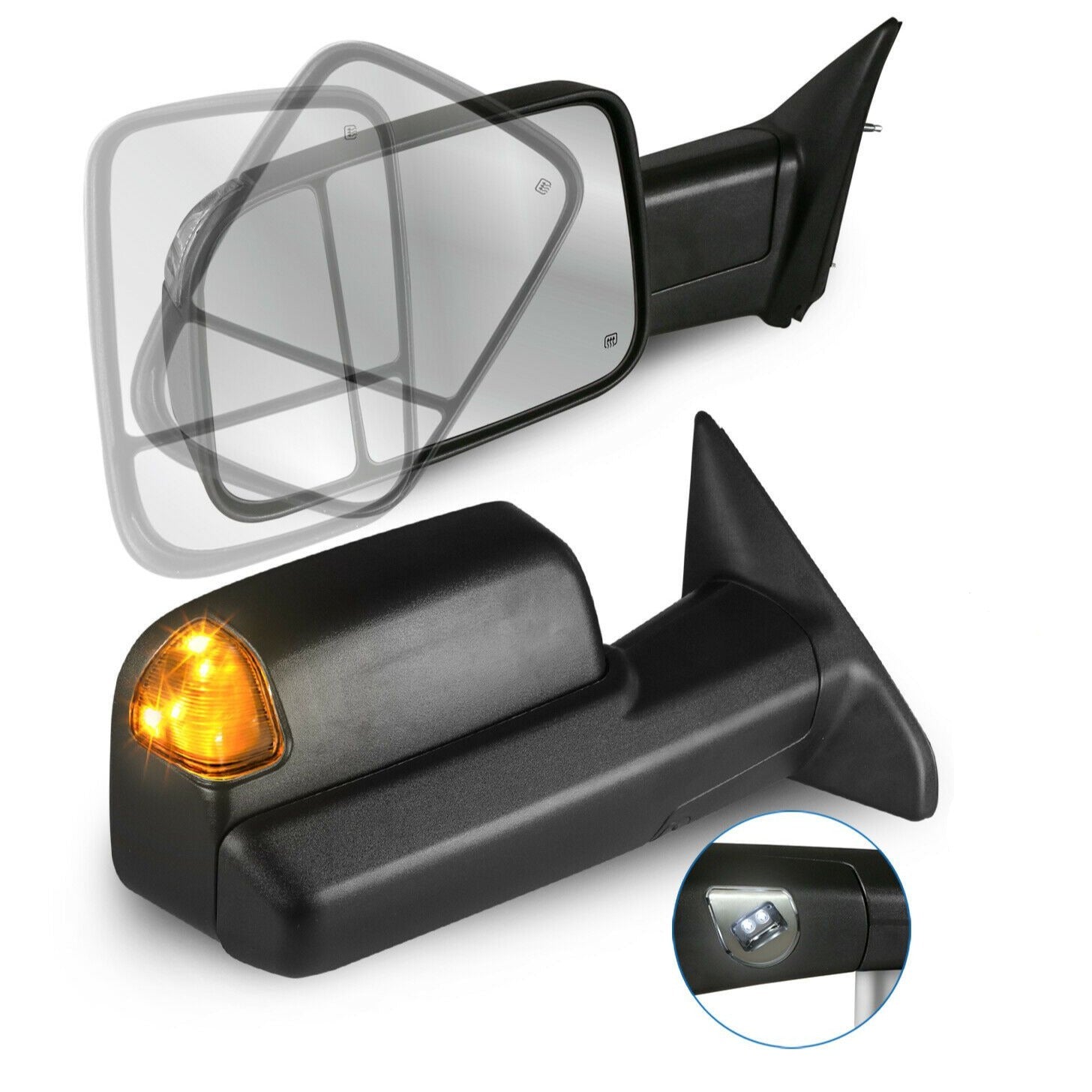 Towing Mirrors For 2009-2012 Ram 1500 Pair Power Heated LED Turn Signal w/ Puddle Lights