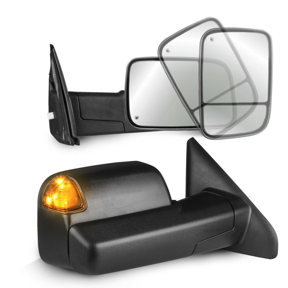 Black Power Heated Towing Mirrors for 2002-2008 Dodge Ram 1500 2003-2009 Ram 2500/3500