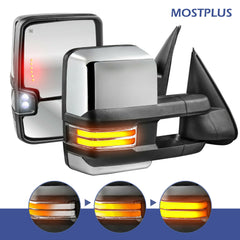 Chrome Power Heated Tow Mirrors For 2003-2007 Chevy Silverado Tahoe/GMC Sierra Yukon with Dynamic Turn Signal, Amber Running Lights