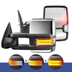 Chrome Power Heated Tow Mirrors For 1999-2002 GMC Sierra Yukon/Chevy Silverado Tahoe w/Sequential Turn Light, Clearance Lamps, Amber Running Lights