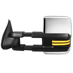 Chrome Power Heated Tow Mirrors For 2003-2007 Chevy Silverado Tahoe / GMC Sierra Yukon 1500 2500 3500 w/Sequential Turn Light, Clearance Lamps, Running Light (Set of 2)