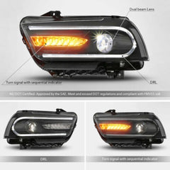 LED DRL Headlights w/ Dual Beam Front For 2011-2014 Dodge Charger