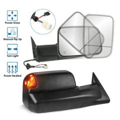 Black Power Heated Towing Mirrors with Led Signal Lights For 1998-2001 Dodge Ram 2PCS