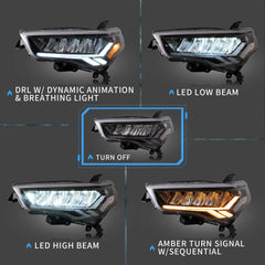 Set LED Reflector Headlights Front Lamps For 2014-2021 Toyota 4Runner Head Lamps