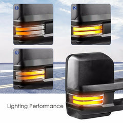 Black Power Heated Tow Mirrors For 2003-2006 Chevrolet Tahoe GMC Yukon w/Sequential Turn light, Amber Running Lights