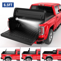 6.5FT Quad-Fold Soft Tonneau Cover For 2007-2013 Chevy Silverado GMC Sierra Fleetside Bed (2007 New Body Style Models)