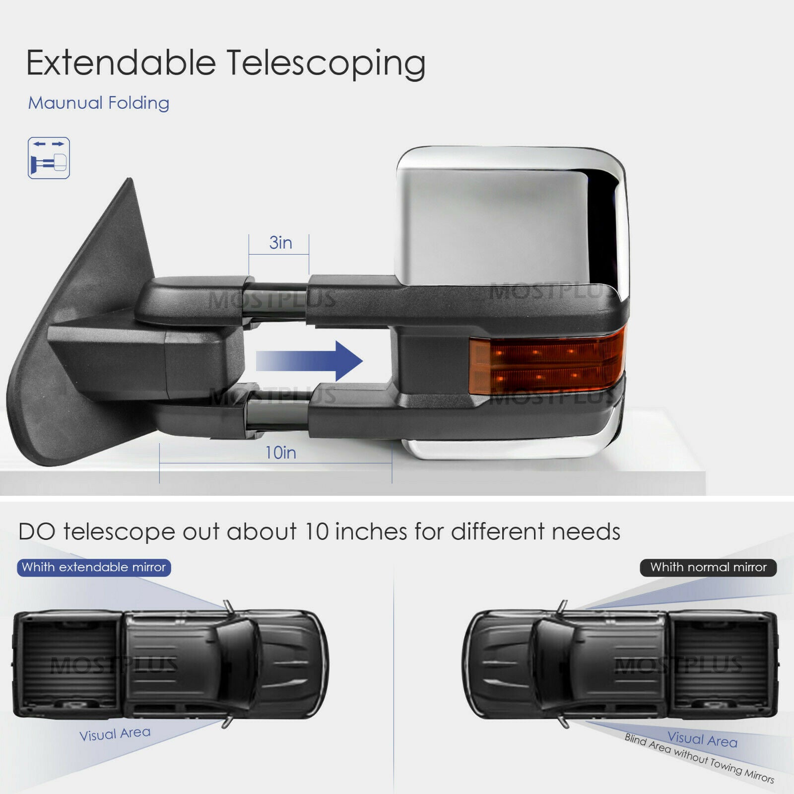 Chrome Tow Mirrors Power Fold For 2015-2019 Silverado GMC Sierra 2500HD 3500HD - Foto 2