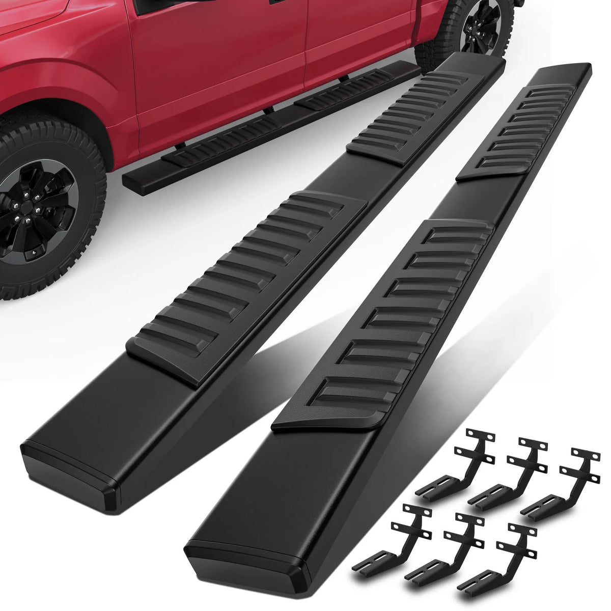 6" Aluminum Running Boards Compatible With 2015-2023 F150 Super Crew Cab & 2017-2022 F250/F350 Super Duty Crew Cab 6 inch Nerf Bar Side Step LH+RH