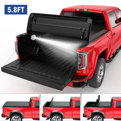 5.8FT Tri-Fold Soft Tonneau Cover For 2019-2025 Chevy Silverado GMC Sierra 1500 | Fleetside Truck Bed