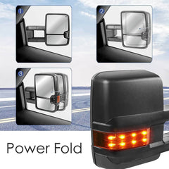 Black Power Fold & Heated Towing Mirrors For 2007-2013 Chevy Silverado Avalanche Suburban Tahoe/ GMC Sierra Yukon with Turn Light, Clearance Lamp, Control Switch