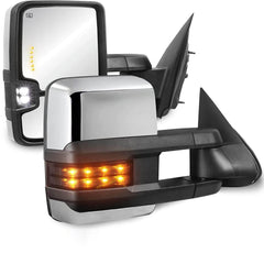 Chrome Power Heated Tow Mirrors For 2003-2007 Chevy Silverado Suburban Tahoe GMC Sierra Yukon w/ Turn light, Clearance Lamps (Set of 2)