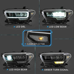 Full LED DRL Reflector Headlights Assembly For 2016-2021 Toyota Tacoma