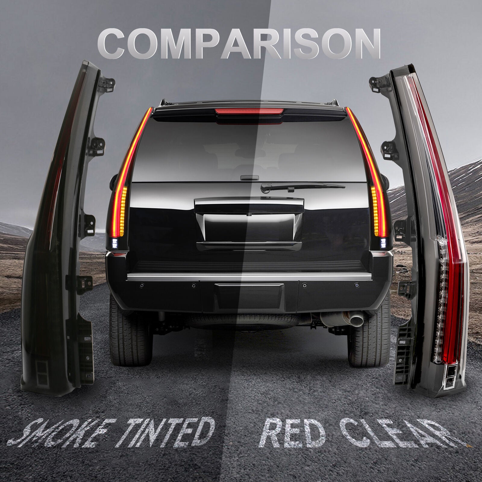 LED Tail Light Assembly Pair For GMC Yukon / Yukon XL 2015-2020 - Clear Lens Black