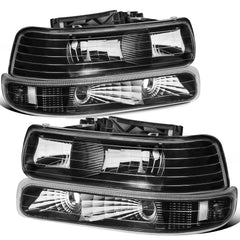 Headlight Assembly & Bumper Lights For 1999-2002 Chevrolet Silverado 1500 2500 2000-2006 Suburban 1500 2500 Tahoe Front Lamp with Black Housing/Clear Lens/Clear Reflector